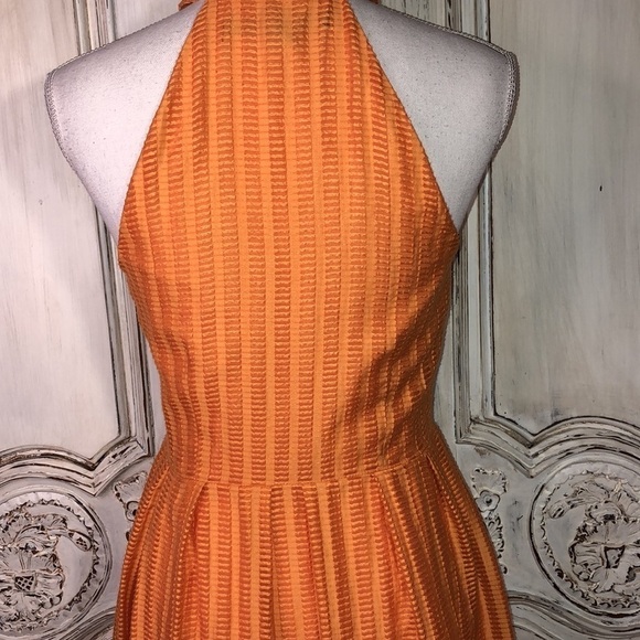 Cynthia Steffe Tangerine 🍊 Orange High Neck  Pleated Shirtwaist Sun Dress S/2 - Picture 9 of 14